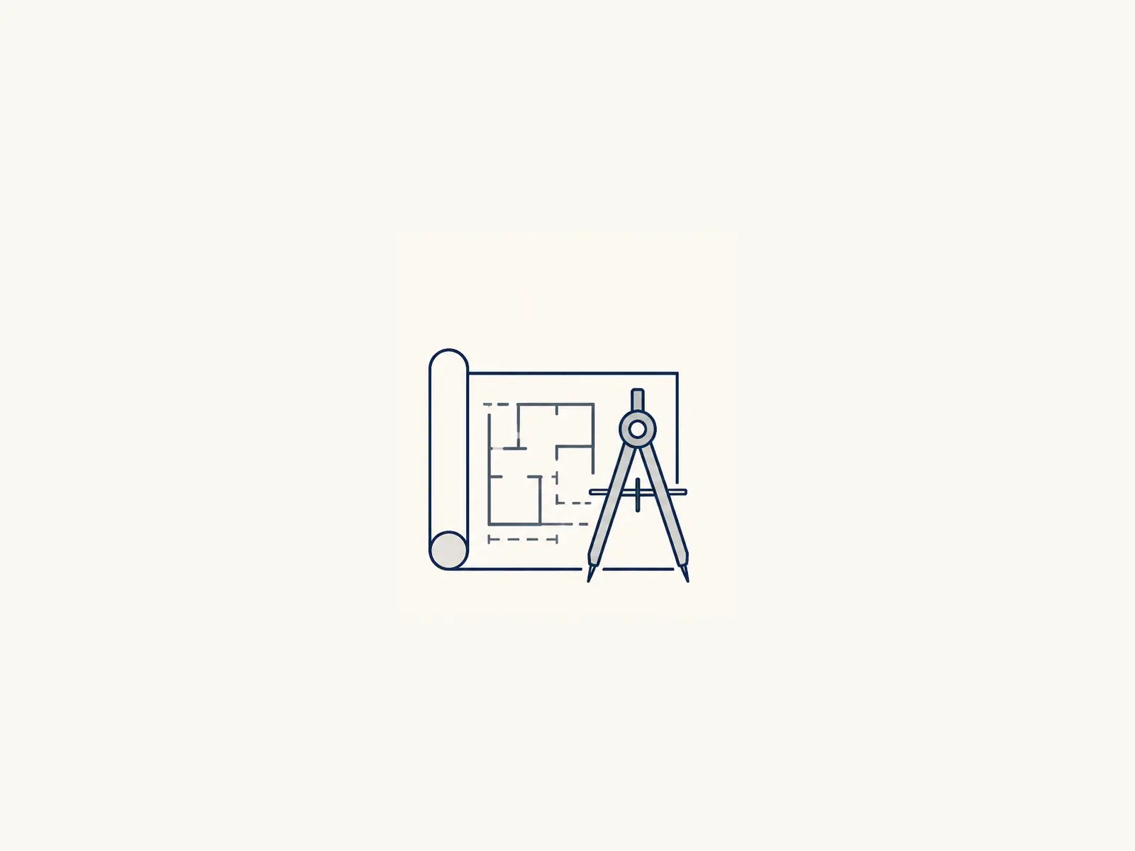 Drawn icon: an architectural drawing and drafting tools.