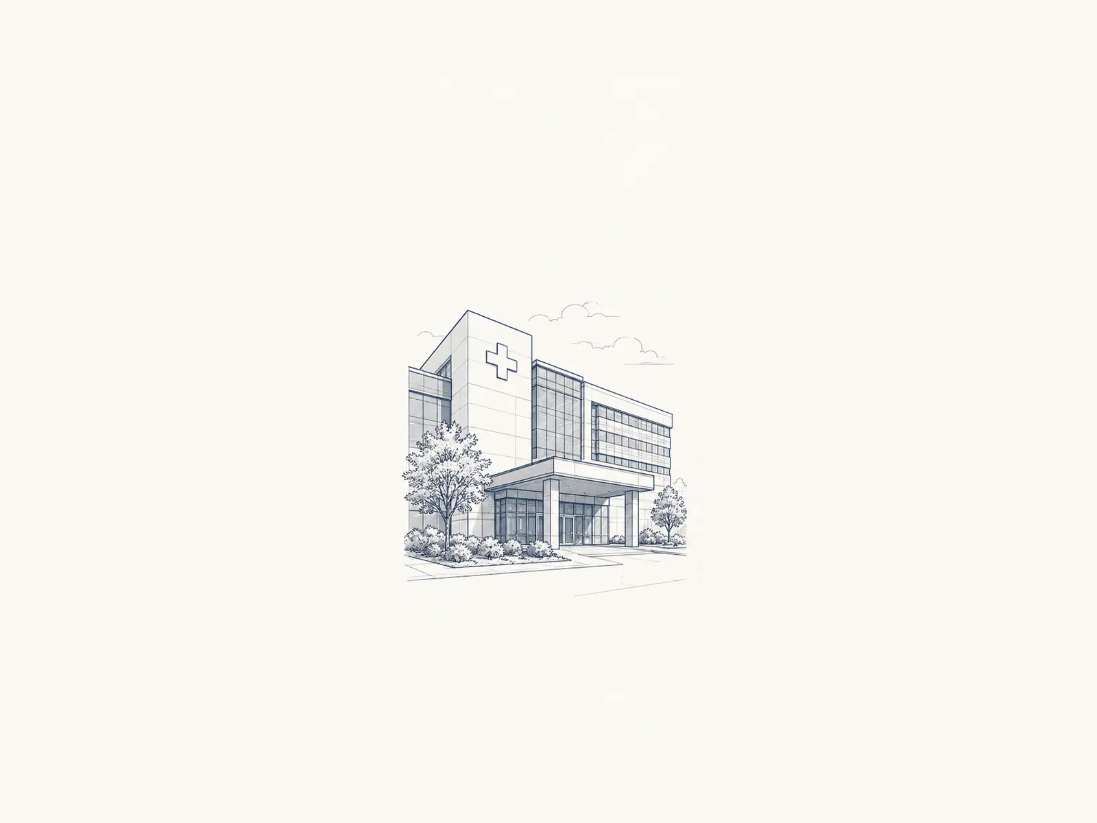Drawn illustration: construction work in an operating healthcare facility.